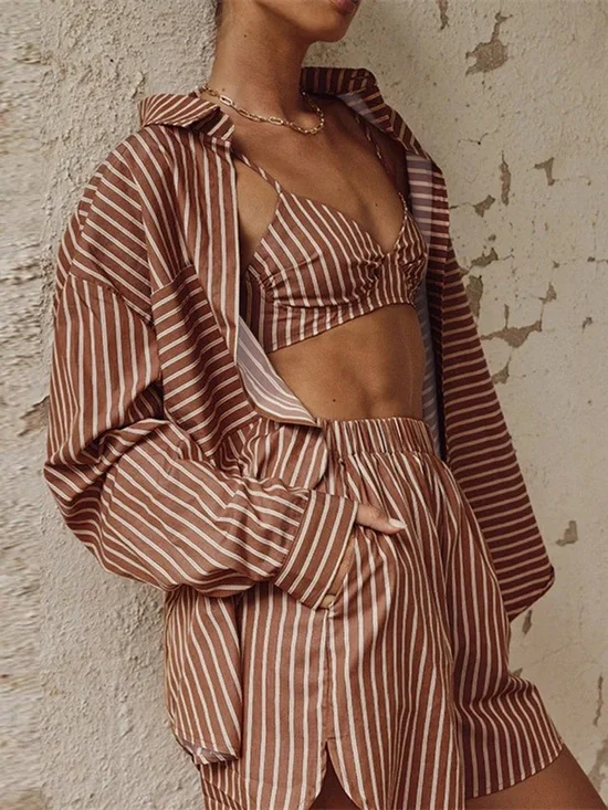 Stripe long sleeve top & Shorts Set - Picture 2 of 3